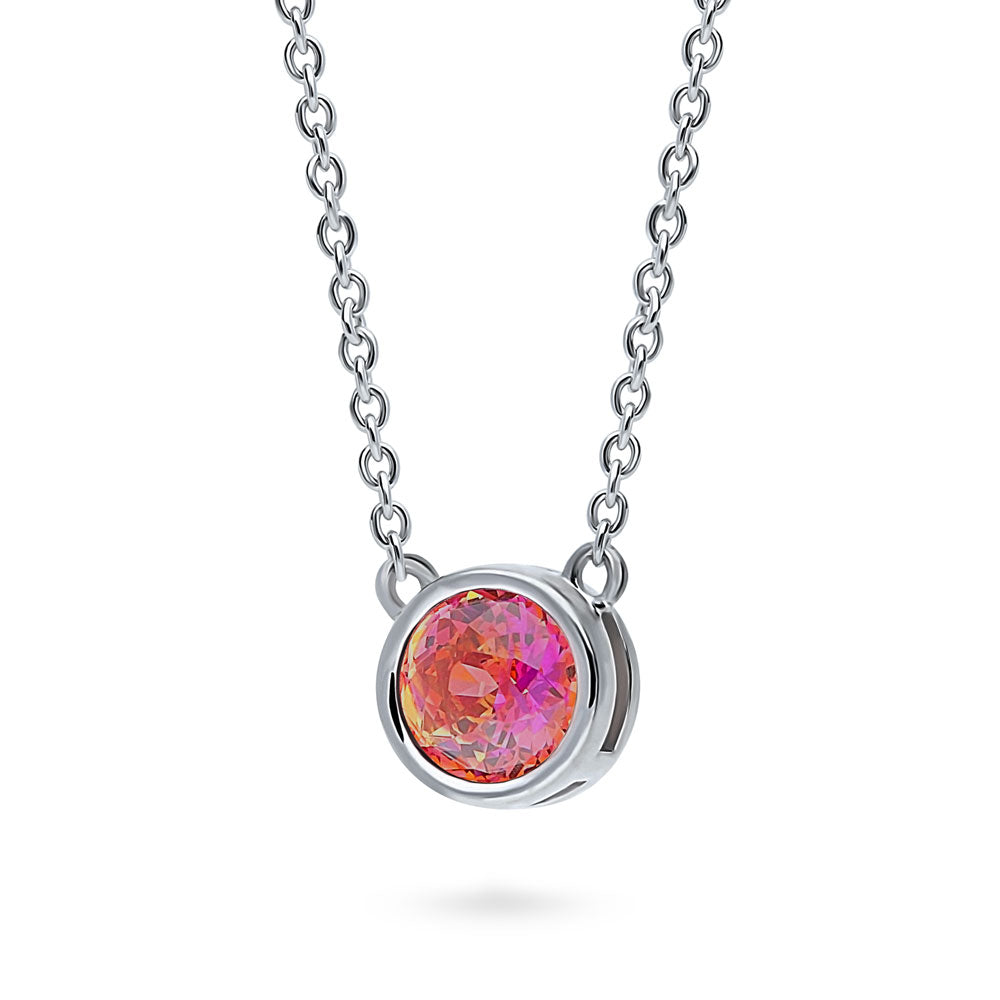 Front view of Solitaire Red Orange Bezel Set Round CZ Set in Sterling Silver, 8 of 13