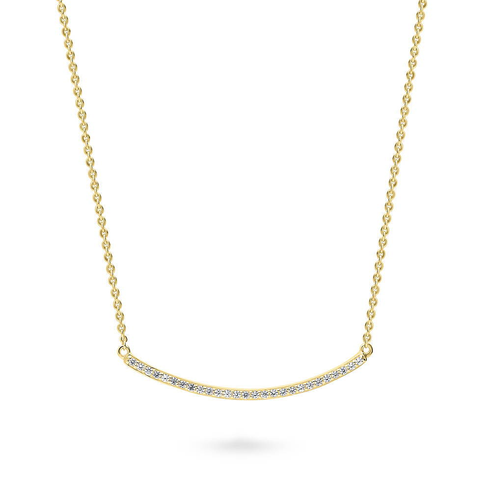 Front view of Bar CZ Pendant Necklace in Gold Flashed Sterling Silver, 3 of 6