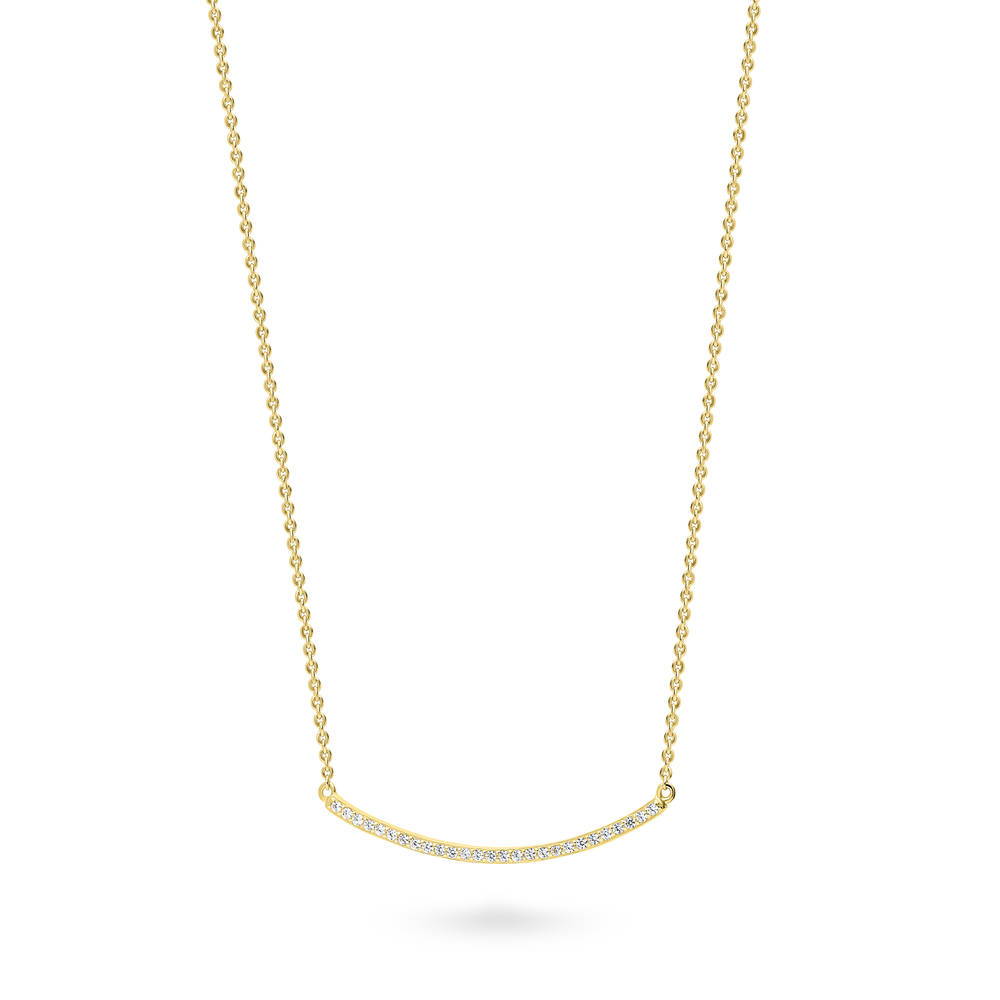 Angle view of Bar CZ Pendant Necklace in Gold Flashed Sterling Silver, 4 of 6