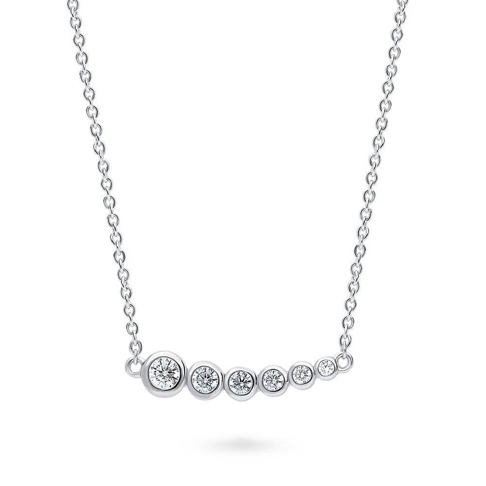 Front view of Bubble Graduated CZ Pendant Necklace in Sterling Silver, 3 of 6