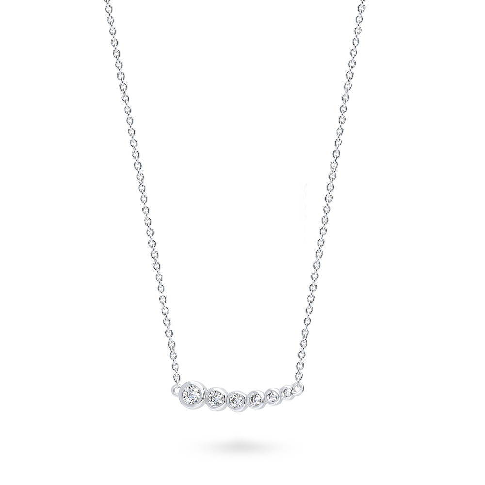 Angle view of Bubble Graduated CZ Pendant Necklace in Sterling Silver