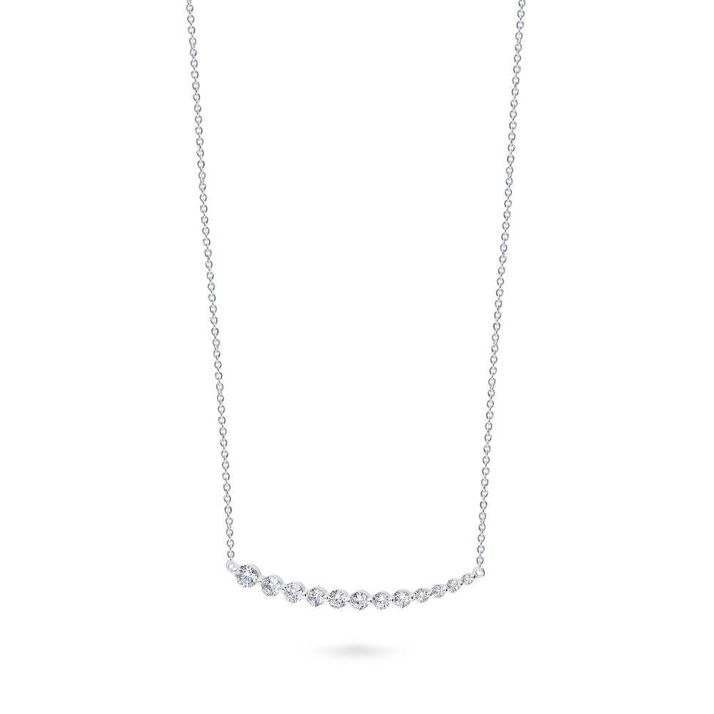 Angle view of Graduated Bar CZ Pendant Necklace in Sterling Silver