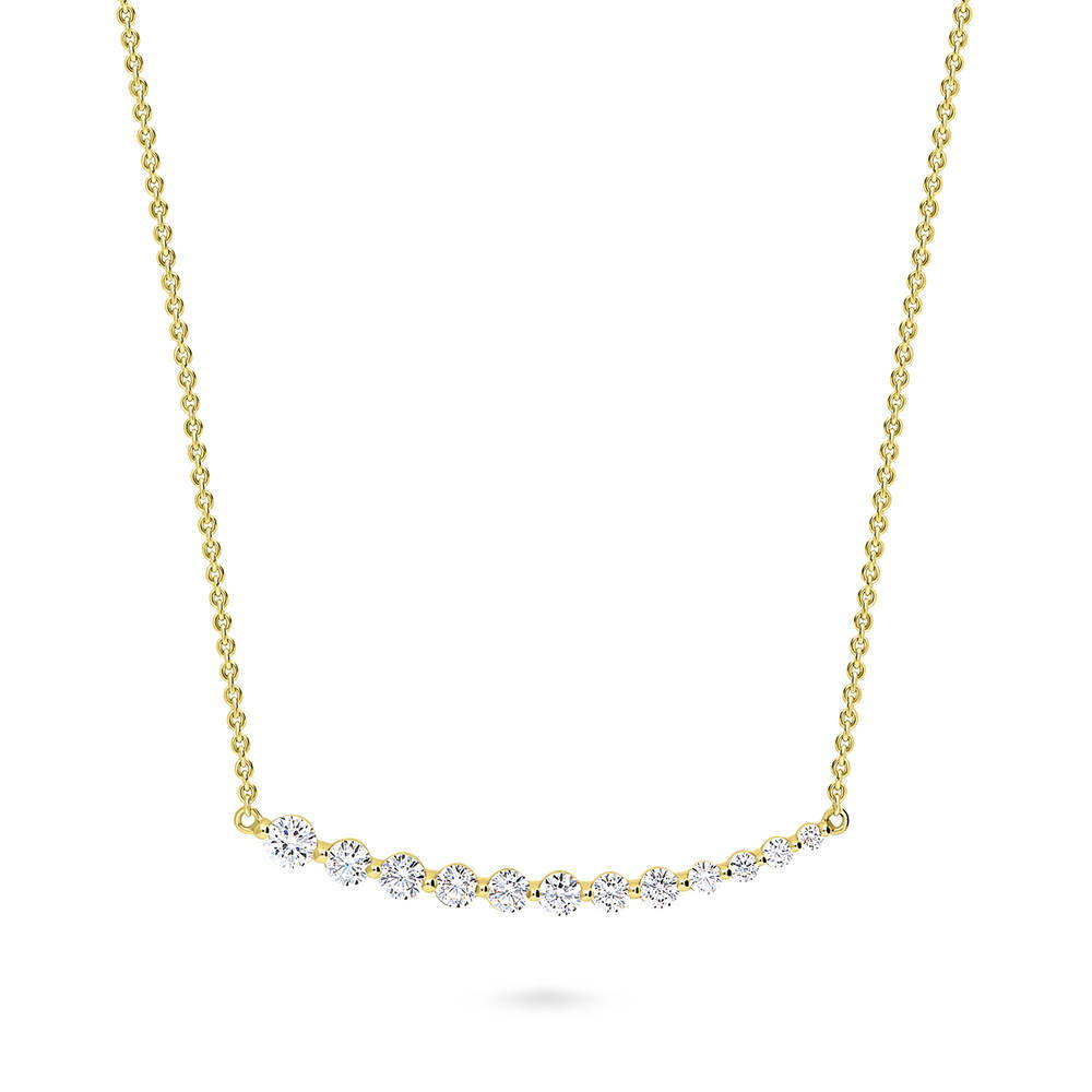 Front view of Graduated Bar CZ Pendant Necklace in Gold Flashed Sterling Silver