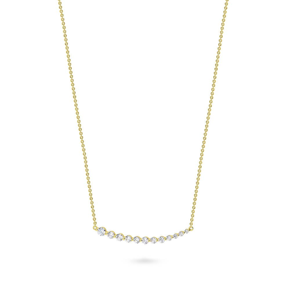 Angle view of Graduated Bar CZ Pendant Necklace in Gold Flashed Sterling Silver