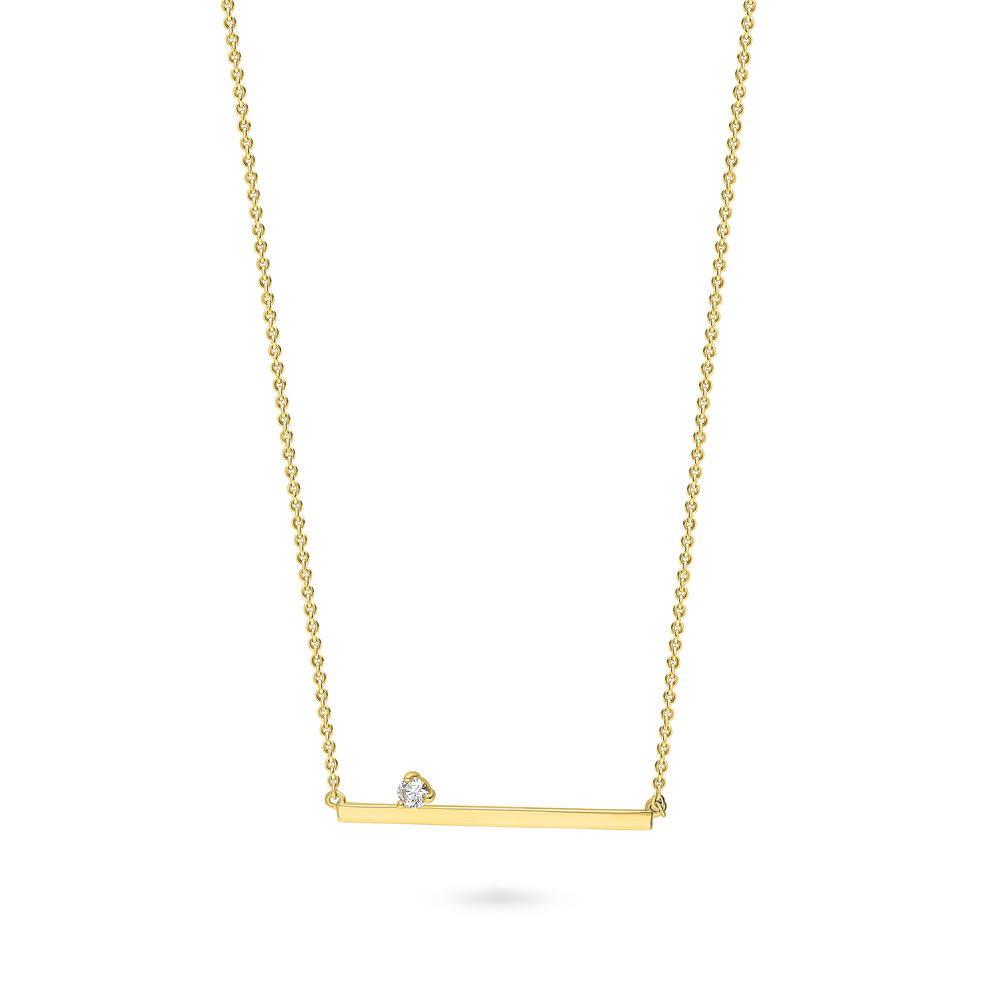Angle view of Bar CZ Pendant Necklace in Gold Flashed Sterling Silver