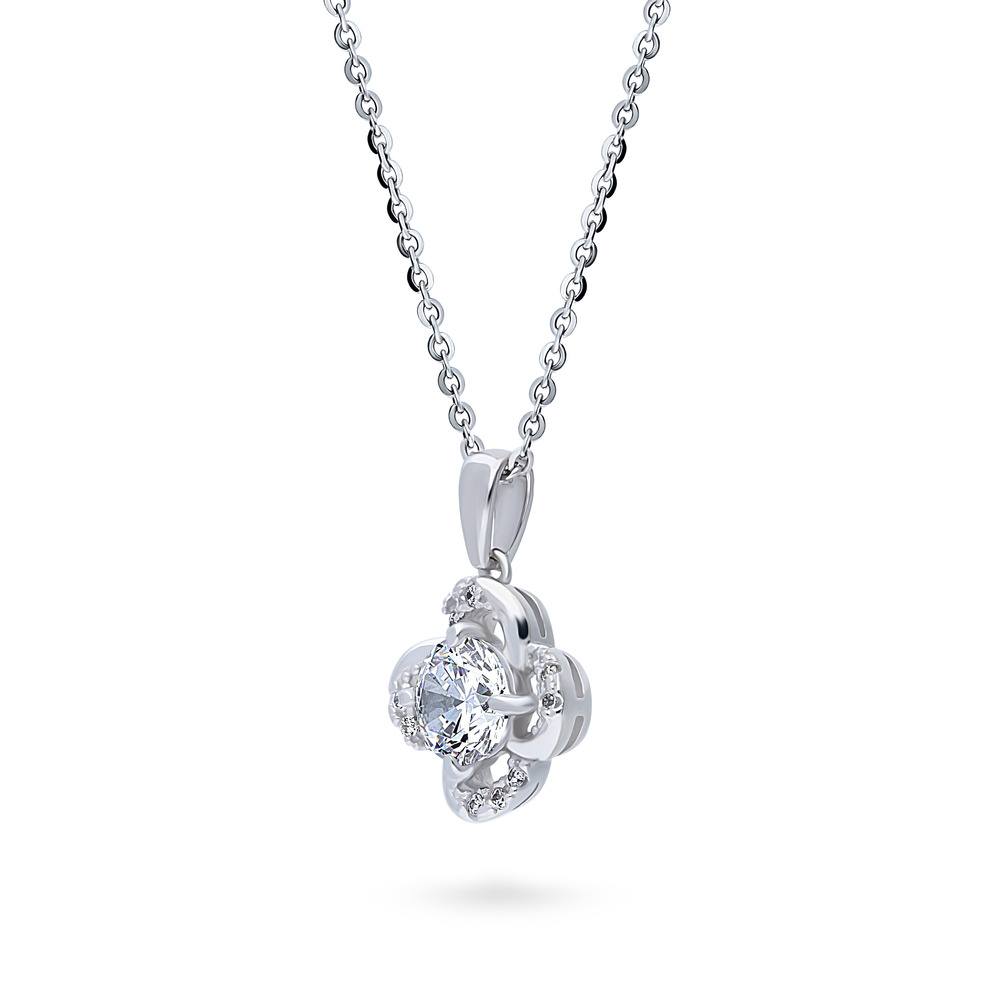 Front view of Flower CZ Pendant Necklace in Sterling Silver, 4 of 7