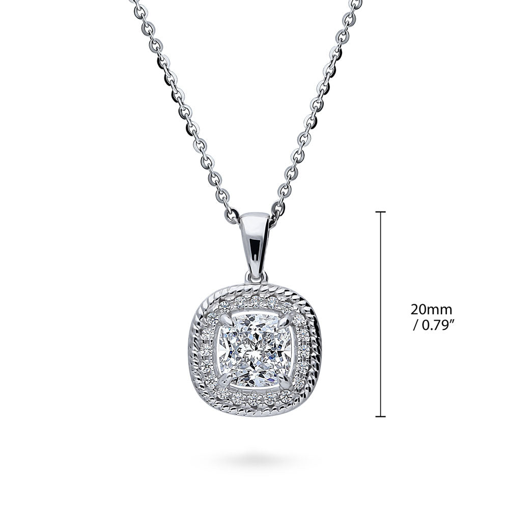 Angle view of Halo Woven Cushion CZ Pendant Necklace in Sterling Silver, 5 of 7
