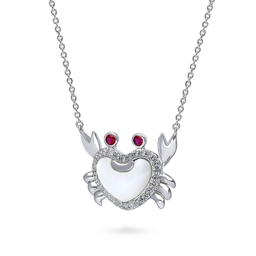 Front view of Crab Mother Of Pearl Pendant Necklace in Sterling Silver