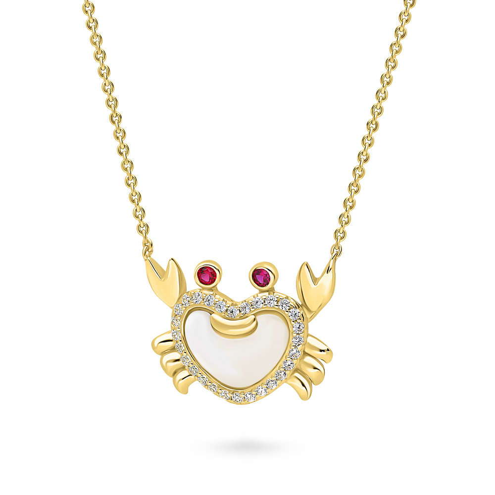 Front view of Crab Mother Of Pearl Pendant Necklace in Gold Flashed Sterling Silver