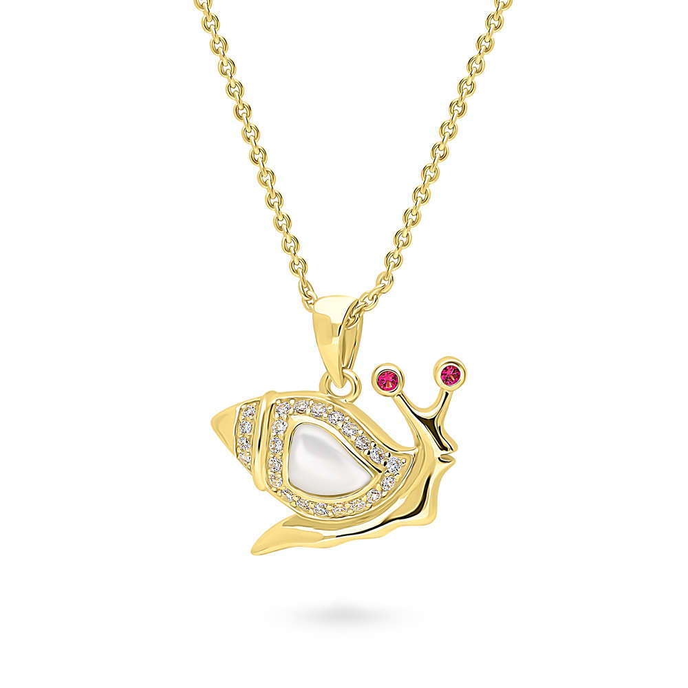 Front view of Snail Mother Of Pearl Pendant Necklace in Gold Flashed Sterling Silver