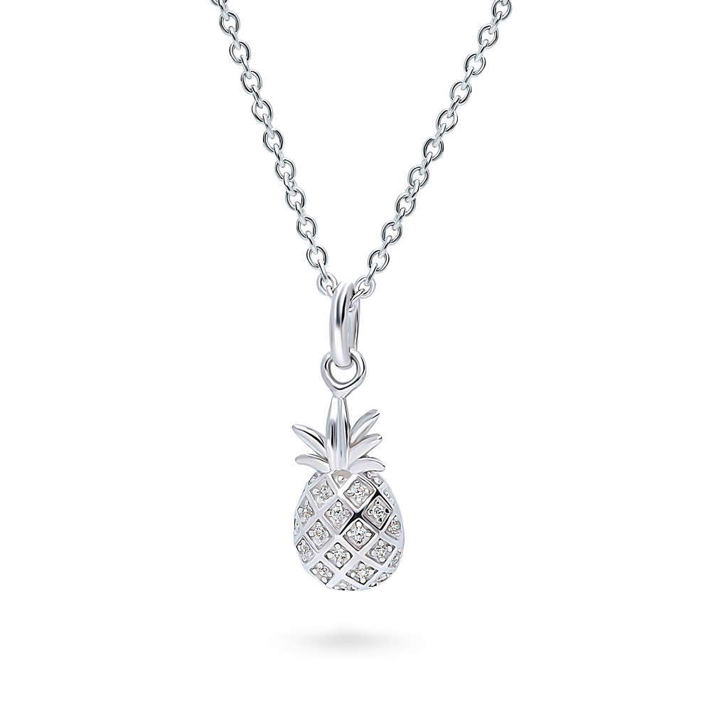 Pineapple CZ Pendant Necklace in Sterling Silver, front view