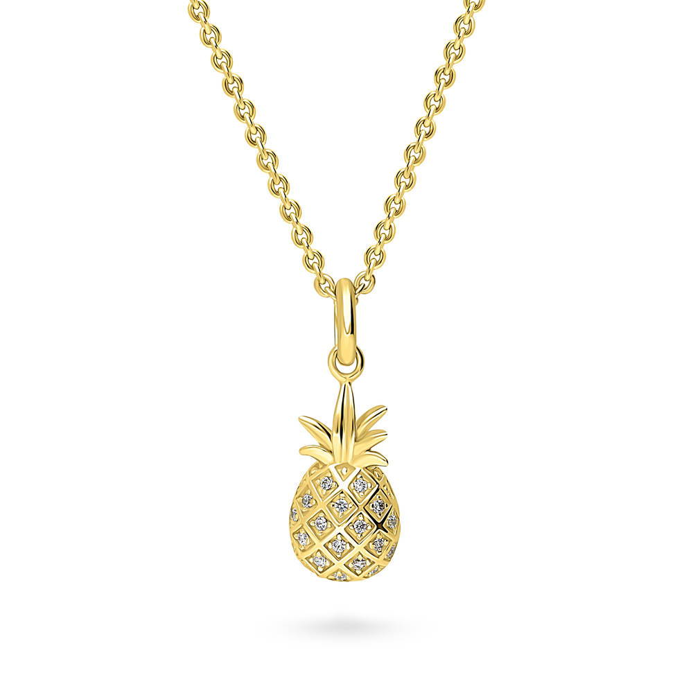 Pineapple CZ Pendant Necklace in Gold Flashed Sterling Silver, 1 of 7