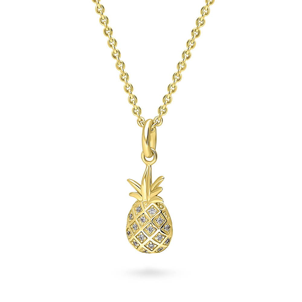 Front view of Pineapple CZ Pendant Necklace in Gold Flashed Sterling Silver, 4 of 7