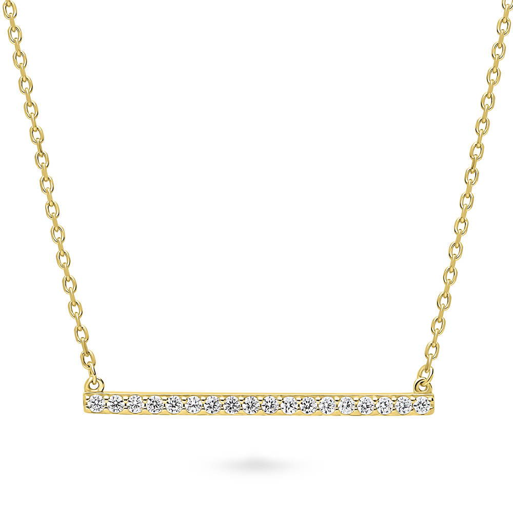 Bar CZ Pendant Necklace in Gold Flashed Sterling Silver, 1 of 8