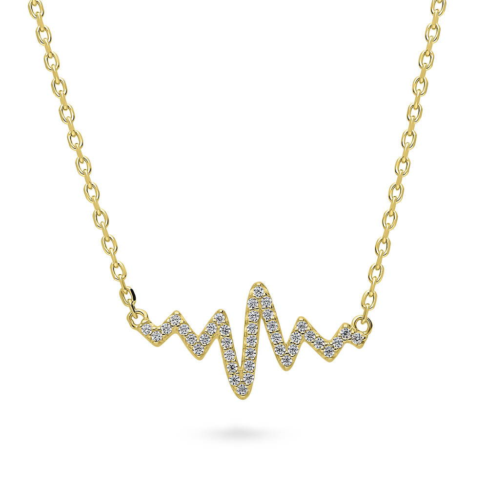 Heartbeat CZ Pendant Necklace in Gold Flashed Sterling Silver, 1 of 5