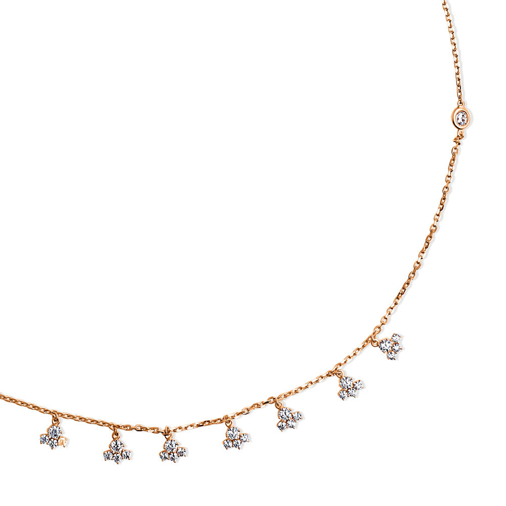 Front view of Cluster CZ Station Necklace in Rose Gold Flashed Sterling Silver