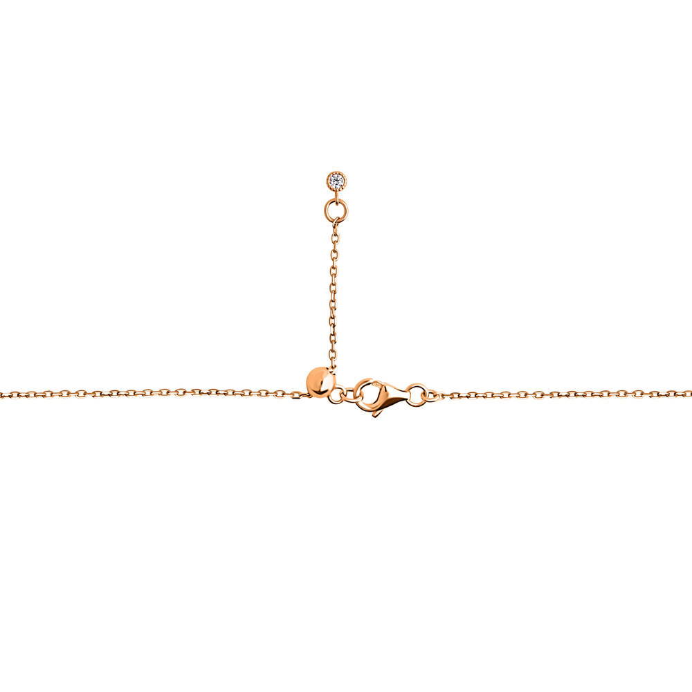 Angle view of Flower CZ Station Necklace in Rose Gold Flashed Sterling Silver