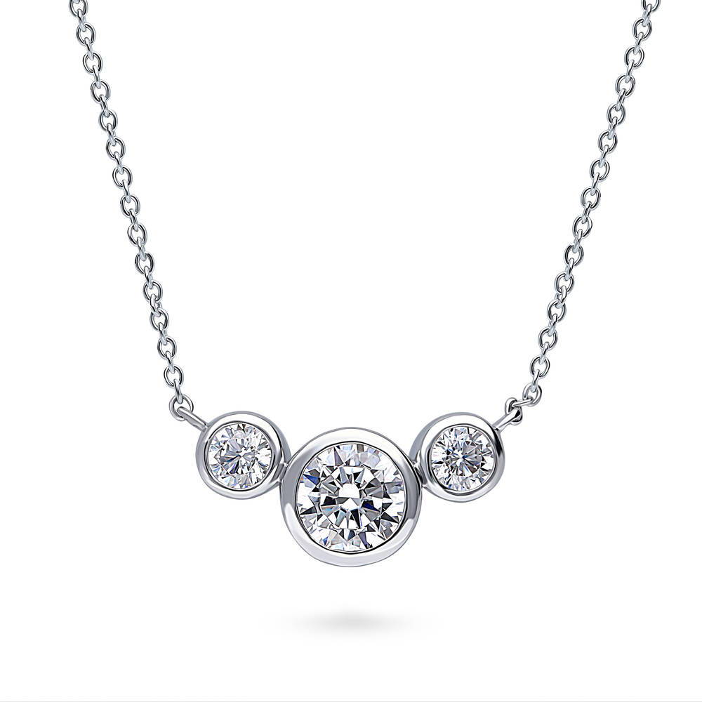 3-Stone Round CZ Pendant Necklace in Sterling Silver