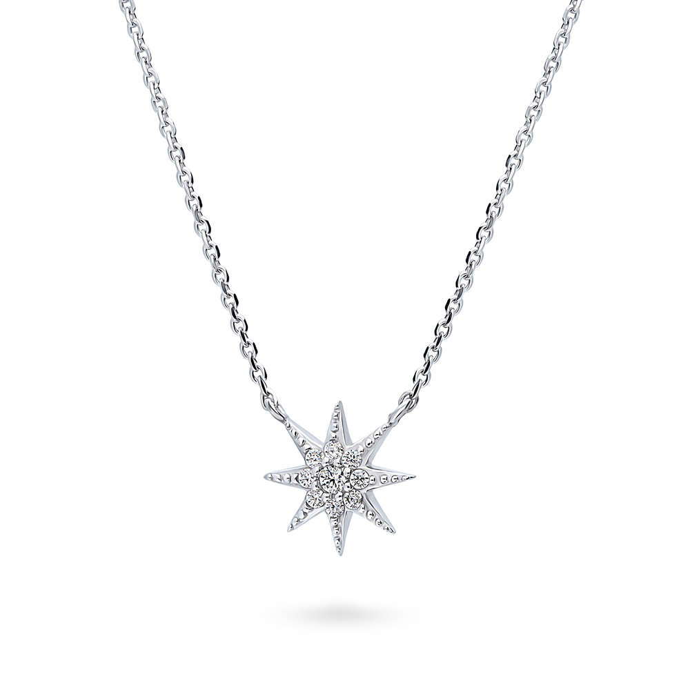 Front view of Starburst CZ Pendant Necklace in Sterling Silver