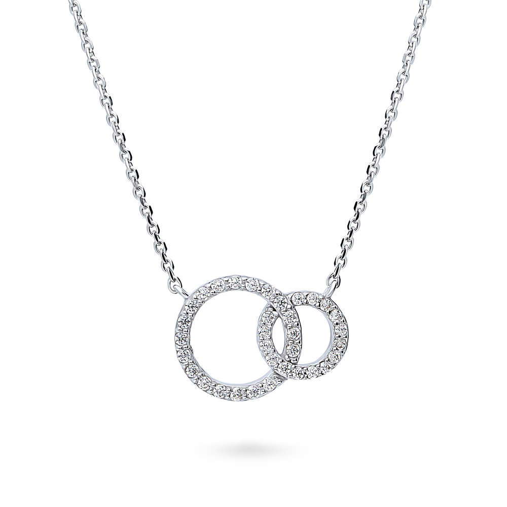 Open Circle Interlocking CZ Pendant Necklace in Sterling Silver, 1 of 8