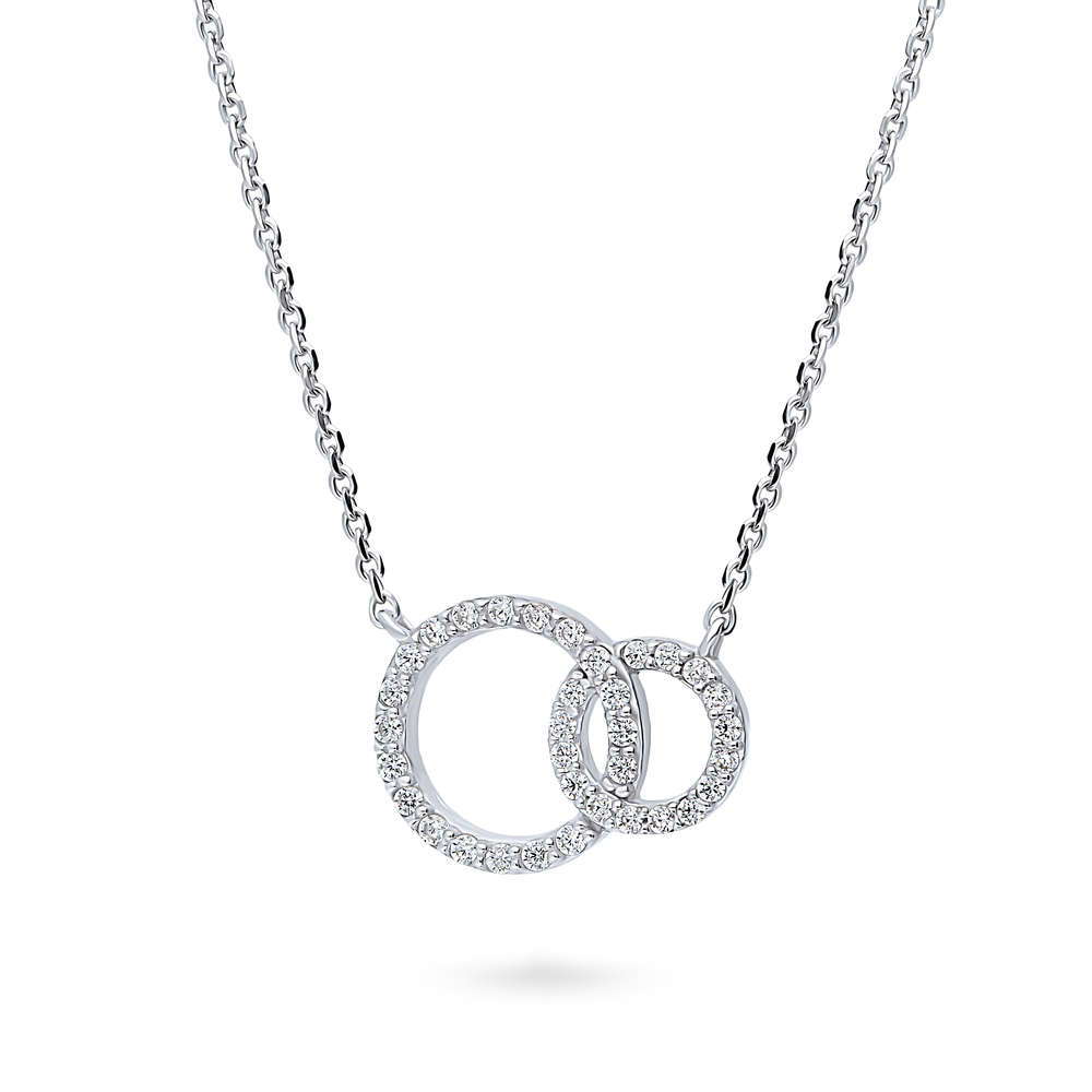 Front view of Open Circle Interlocking CZ Pendant Necklace in Sterling Silver, 4 of 8
