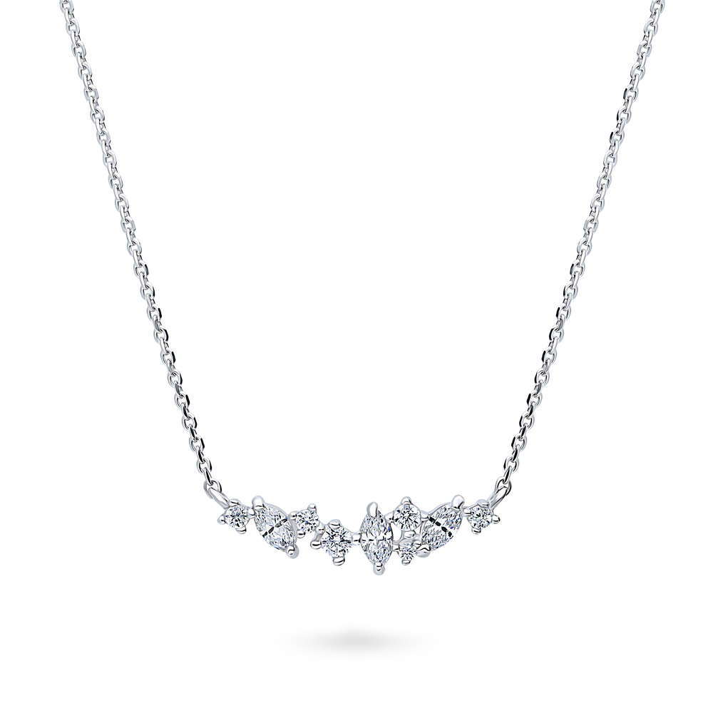 Cluster Bar CZ Pendant Necklace in Sterling Silver