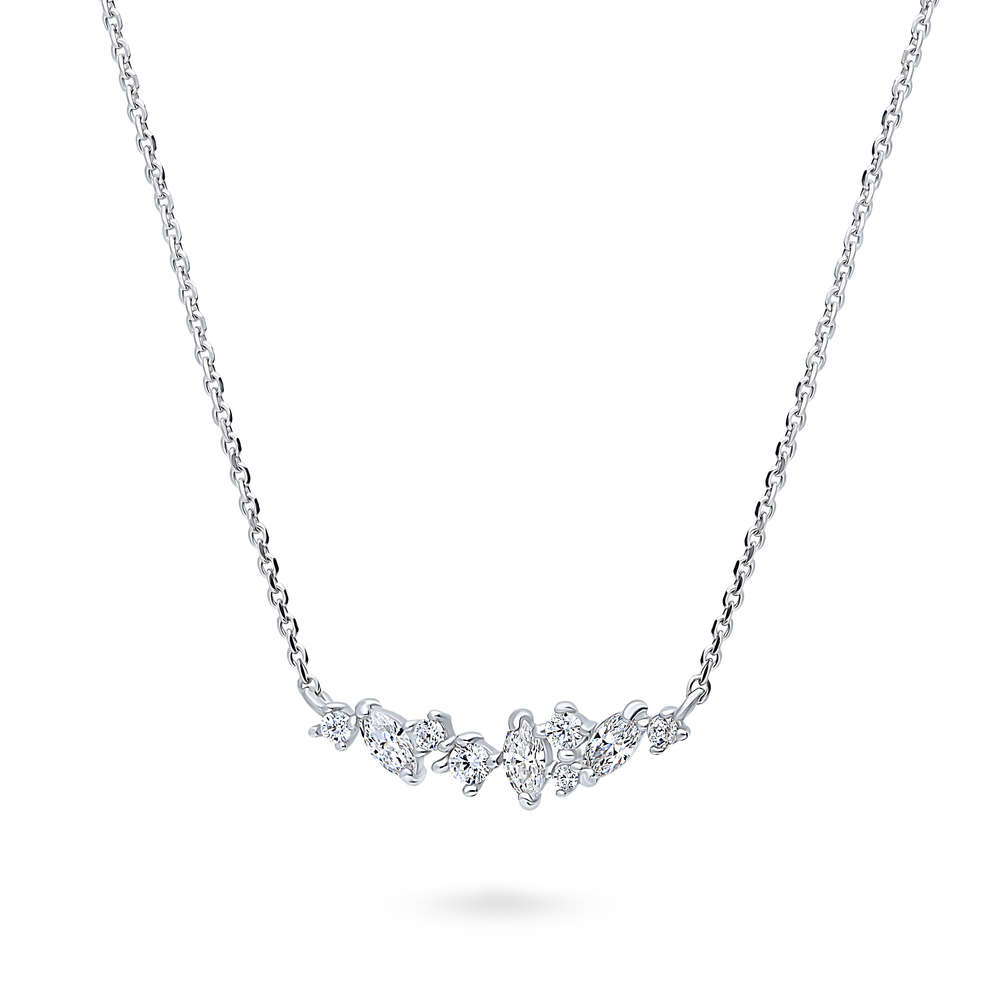 Cluster Bar CZ Pendant Necklace in Sterling Silver