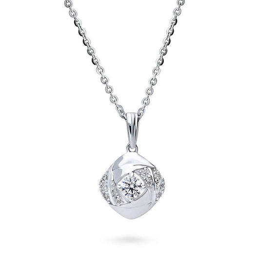 Woven CZ Pendant Necklace in Sterling Silver