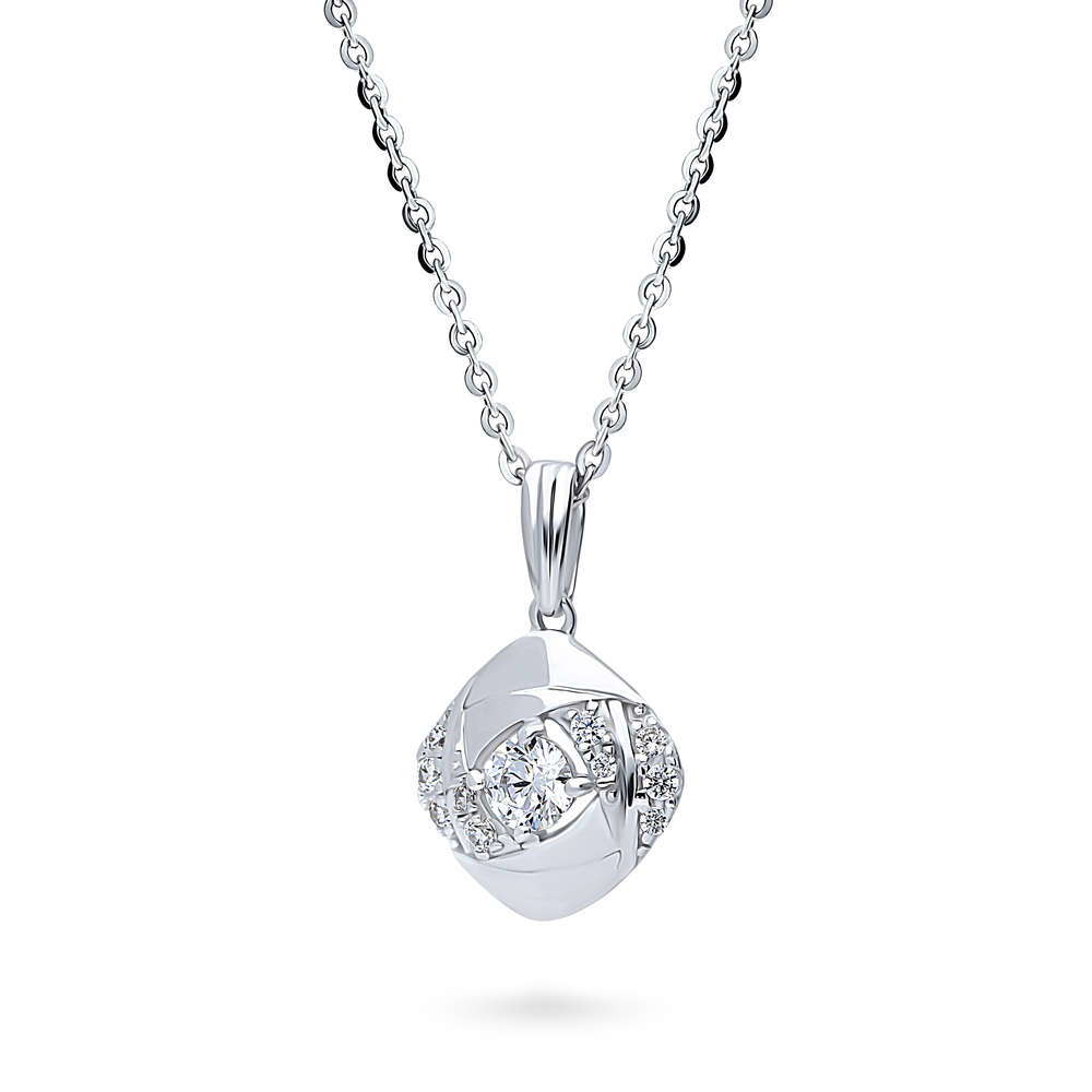 Front view of Woven CZ Pendant Necklace in Sterling Silver