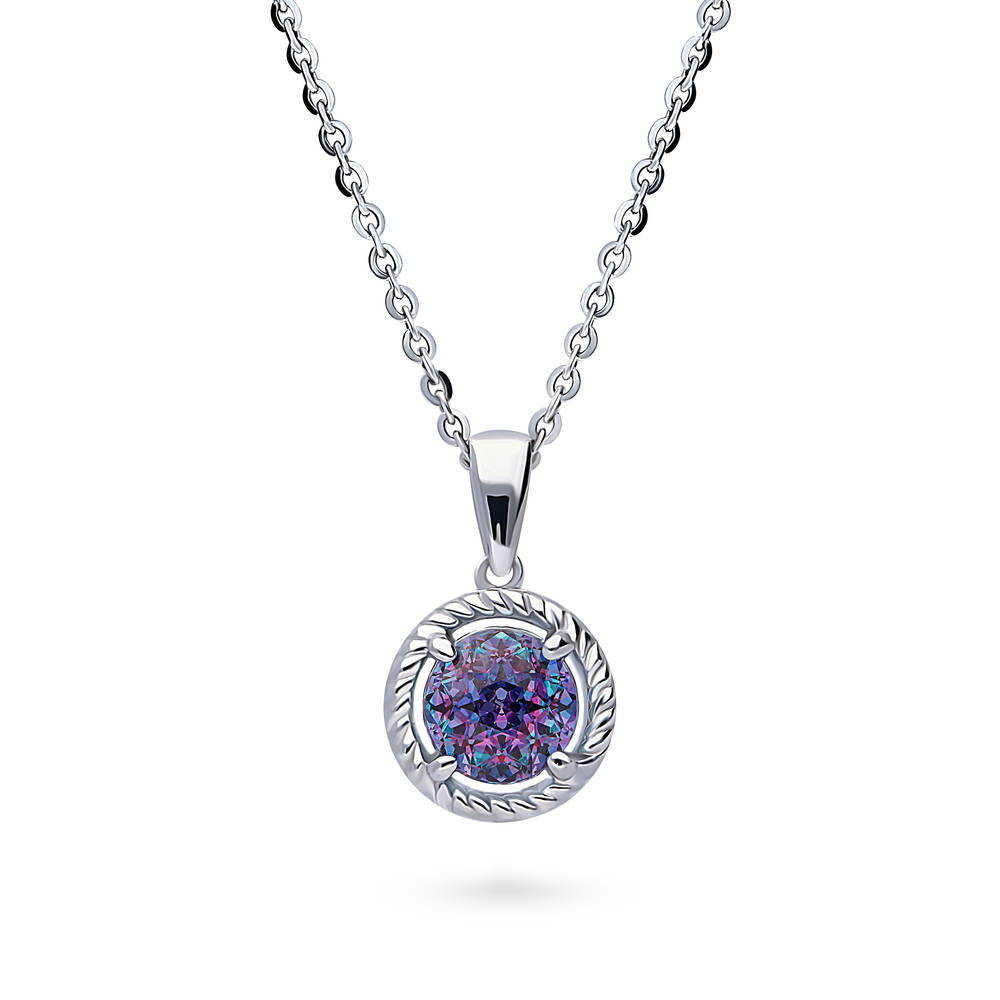 Solitaire Purple Aqua Round CZ Necklace in Sterling Silver 1.25ct