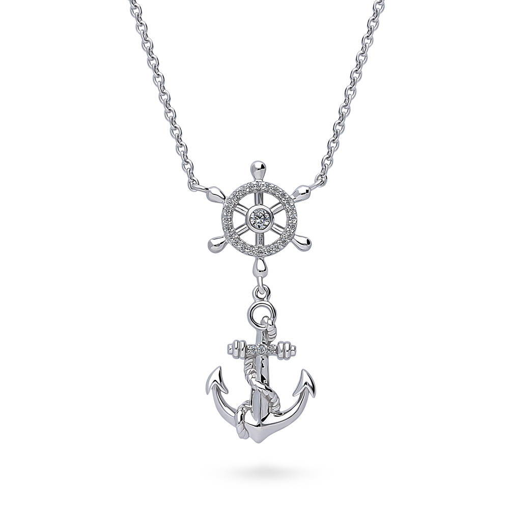 Anchor CZ Pendant Necklace in Sterling Silver