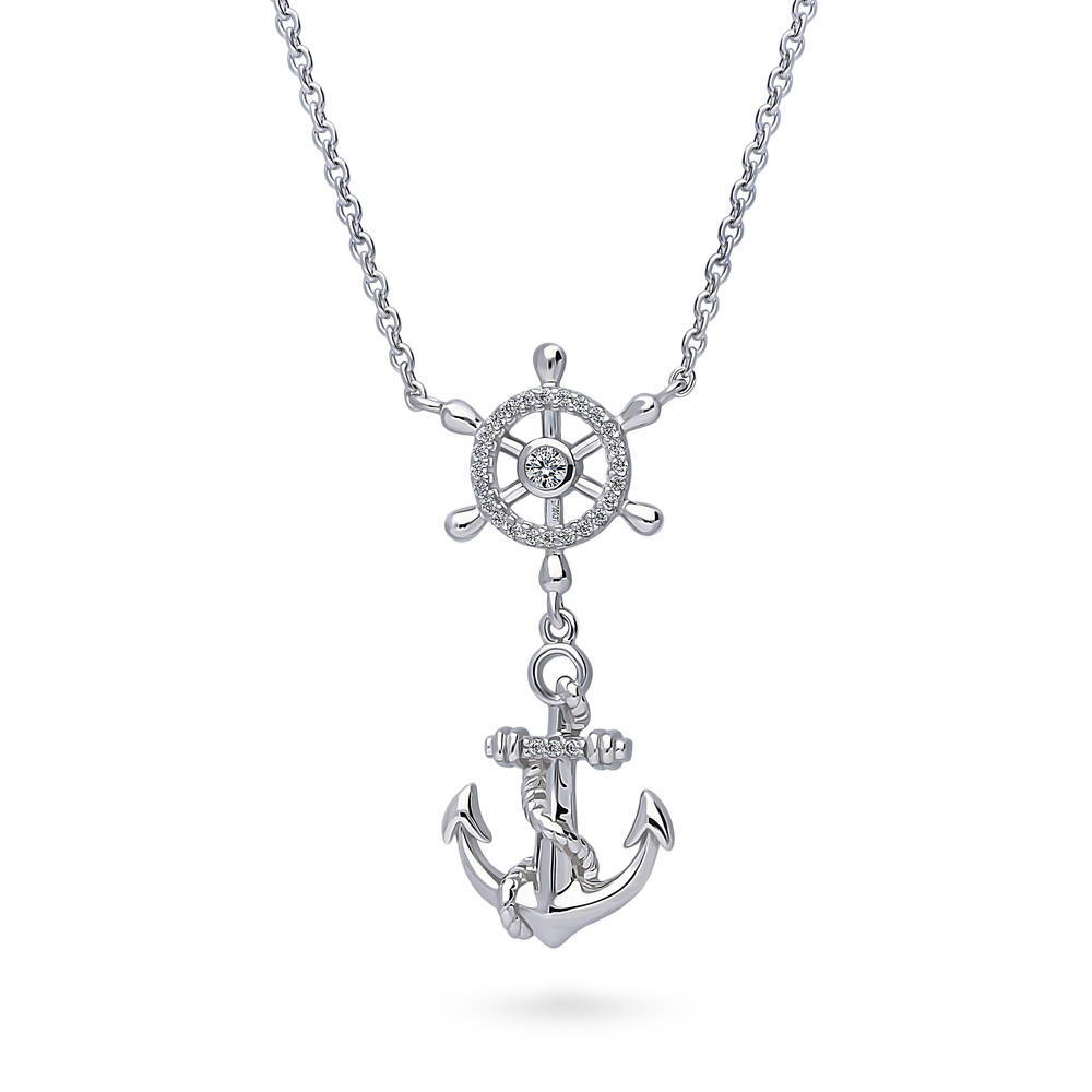 Front view of Anchor CZ Pendant Necklace in Sterling Silver