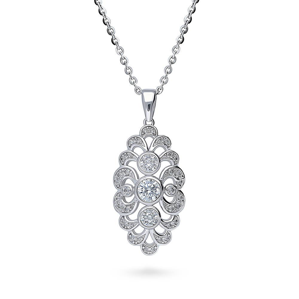 Navette Art Deco CZ Pendant Necklace in Sterling Silver, 1 of 10