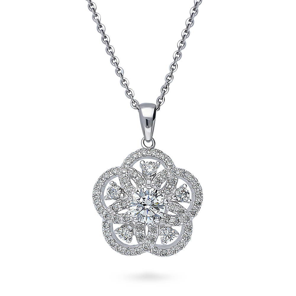 Flower CZ Pendant Necklace in Sterling Silver, 1 of 7