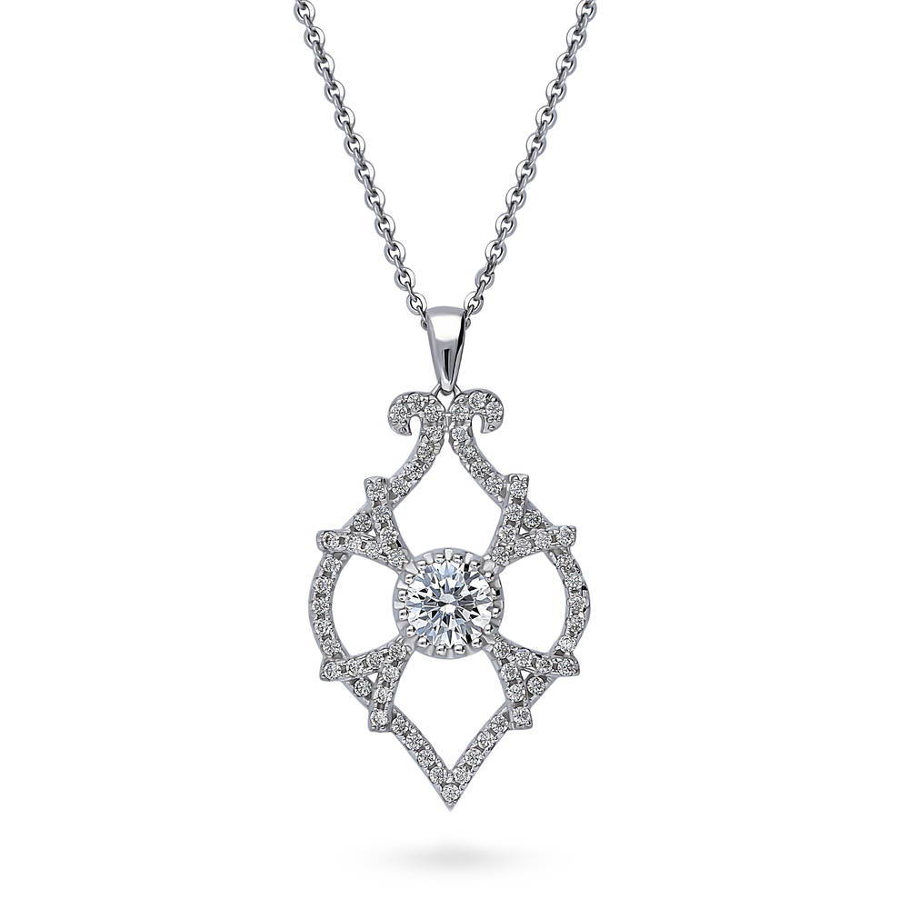 Woven Art Deco CZ Statement Pendant Necklace in Sterling Silver