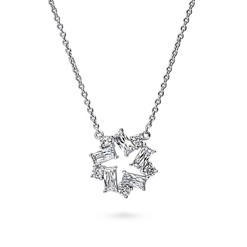 Front view of Wreath CZ Pendant Necklace in Sterling Silver