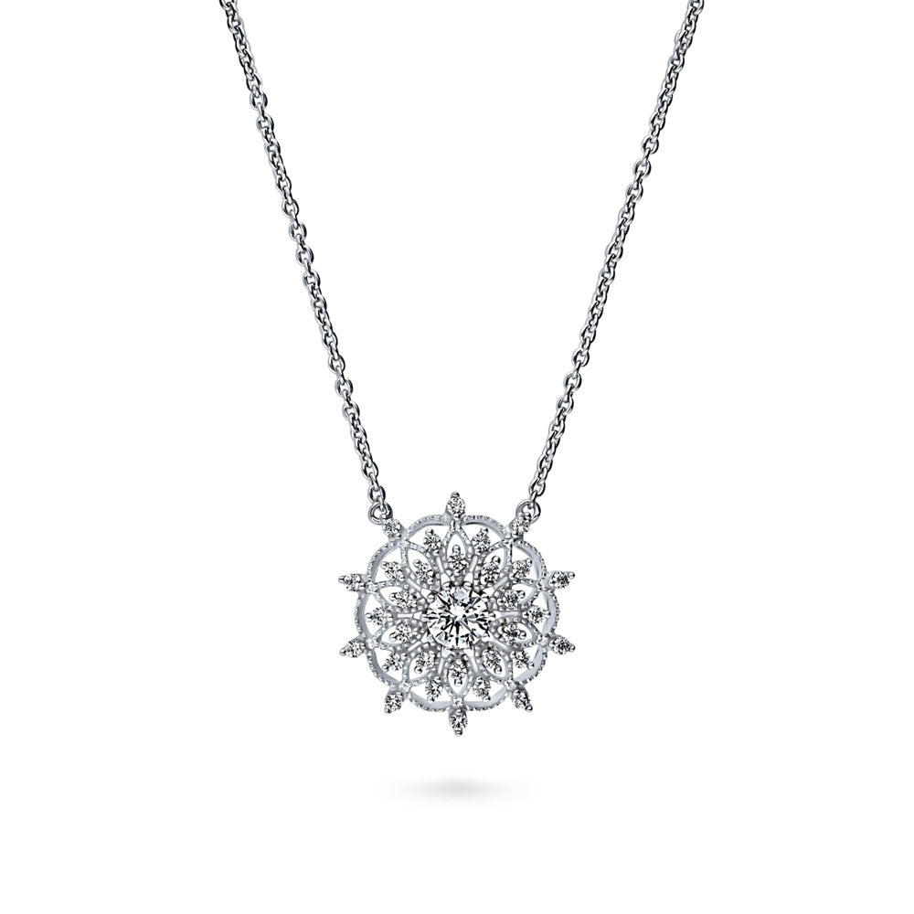 Flower CZ Pendant Necklace in Sterling Silver