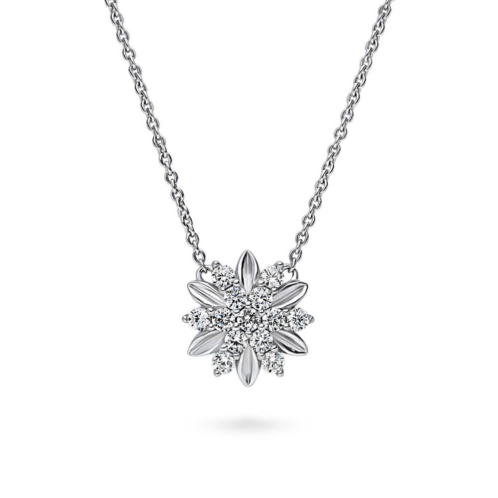 Flower CZ Pendant Necklace in Sterling Silver
