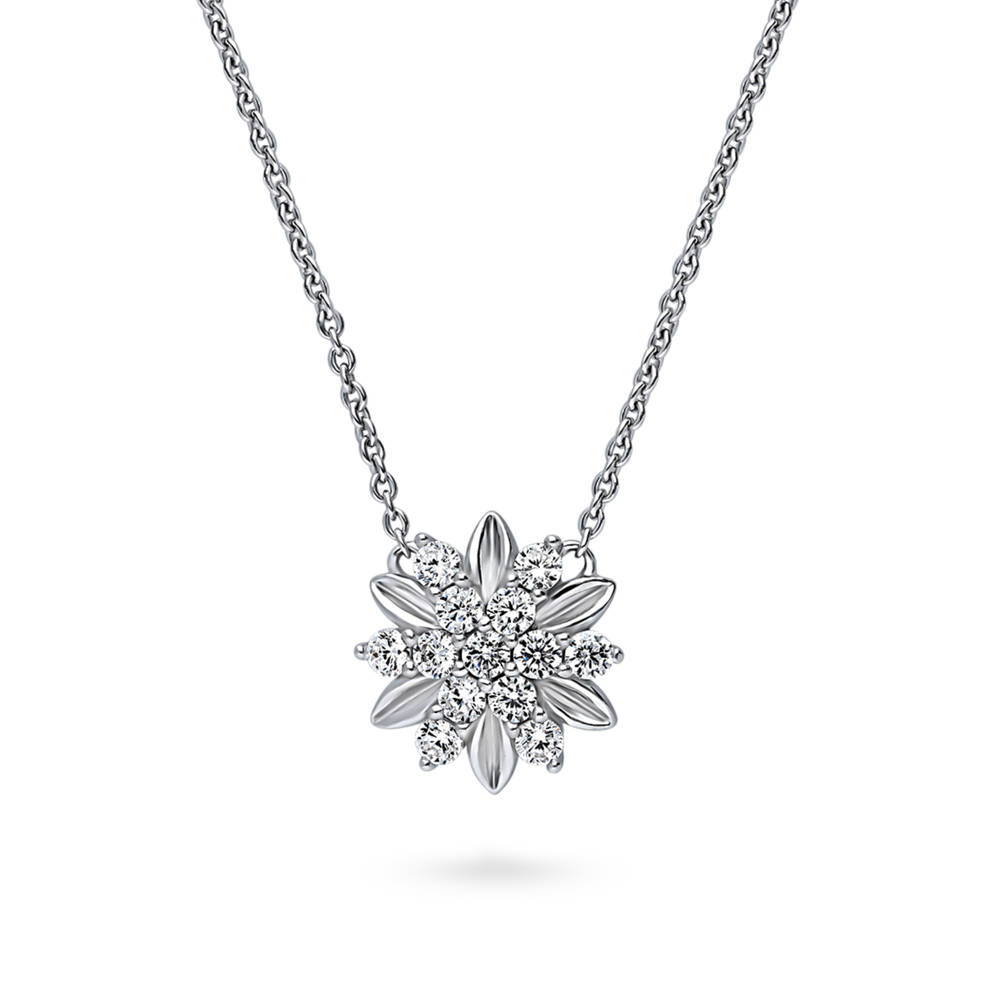 Flower CZ Pendant Necklace in Sterling Silver