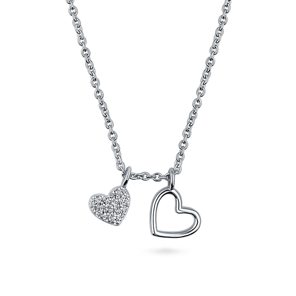Angle view of Open Heart CZ Pendant Necklace in Sterling Silver
