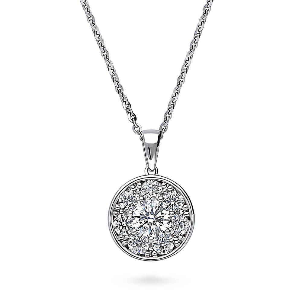 Flower Halo CZ Pendant Necklace in Sterling Silver, 1 of 7