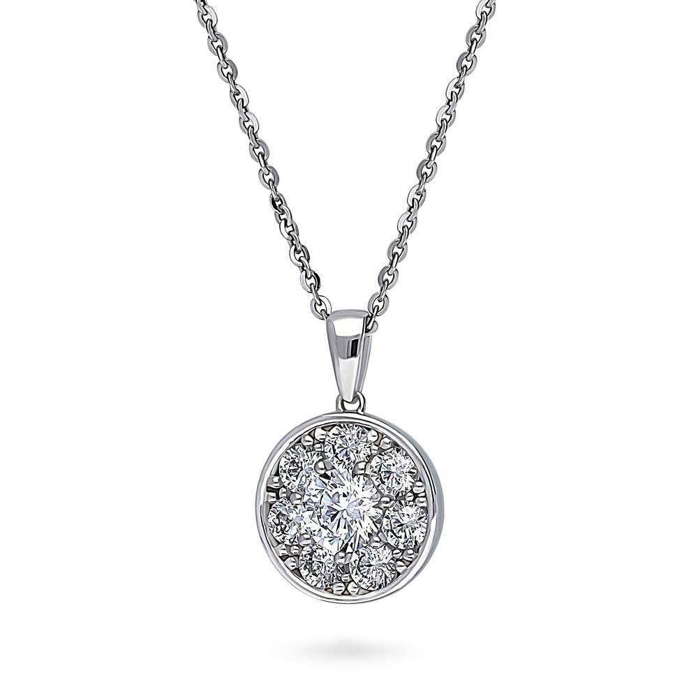 Flower Halo CZ Pendant Necklace in Sterling Silver