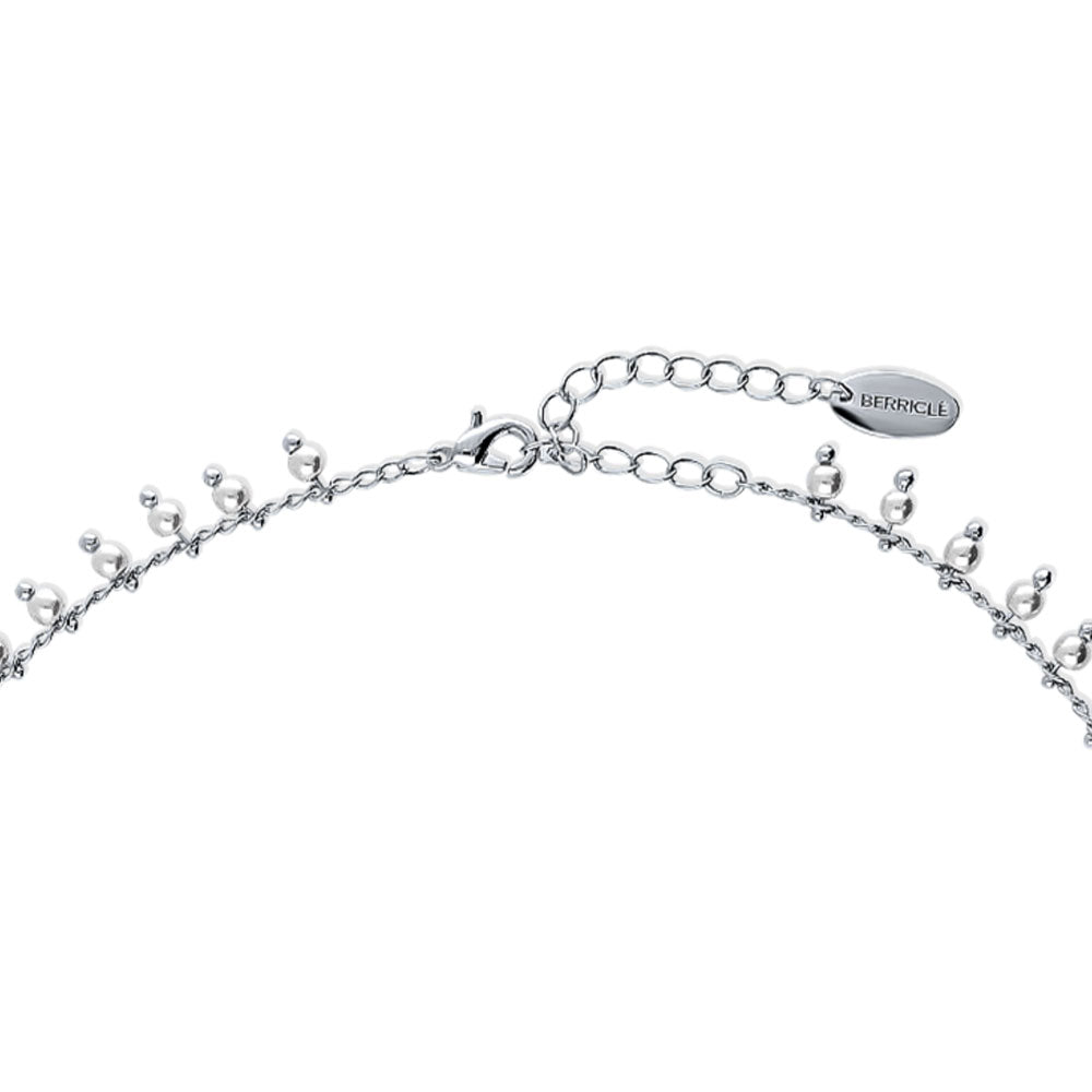 Front view of Paperclip Imitation Pearl Chain Necklace in Silver-Tone, 2 Piece
