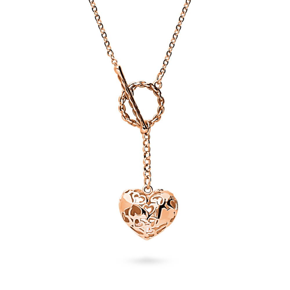 Heart Open Circle CZ Toggle Lariat Necklace