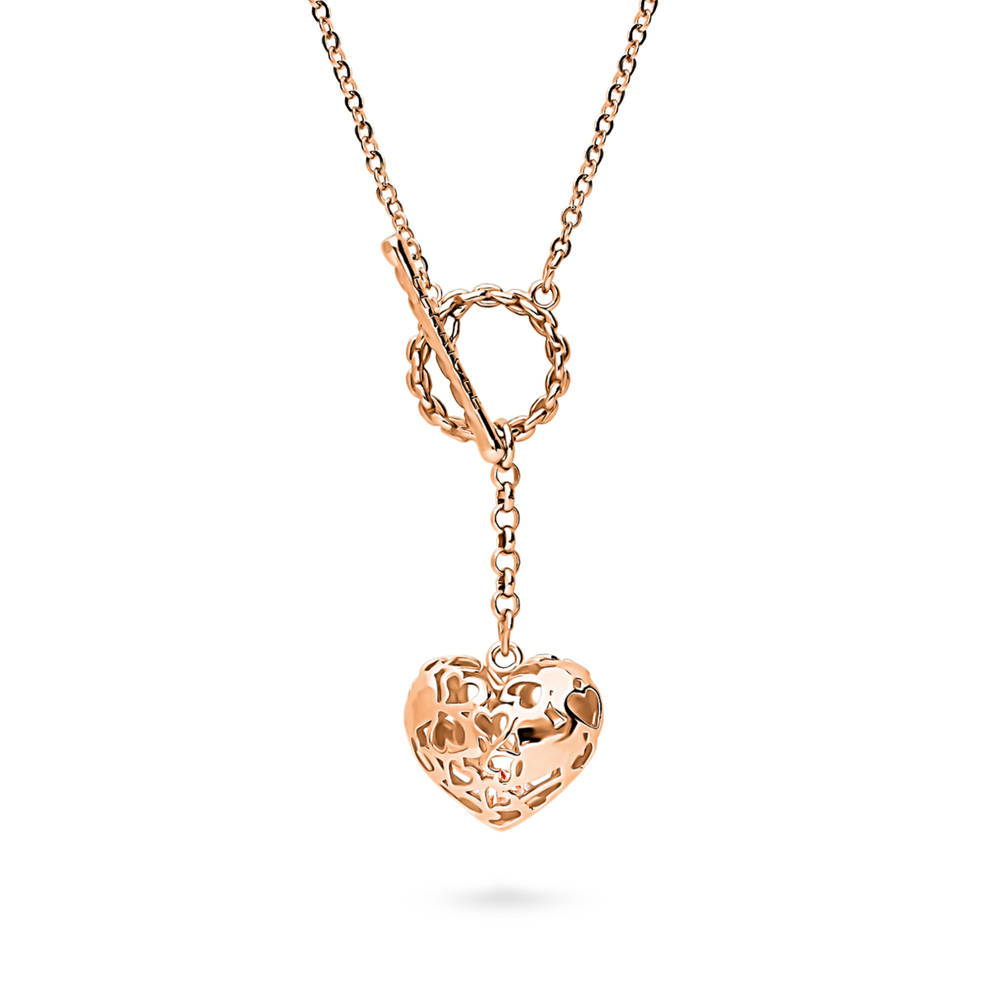 Front view of Heart Open Circle CZ Toggle Lariat Necklace