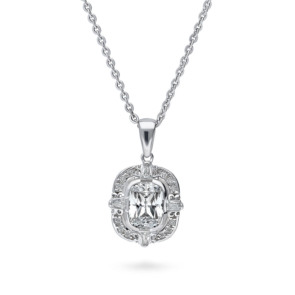 Art Deco CZ Pendant Necklace in Sterling Silver