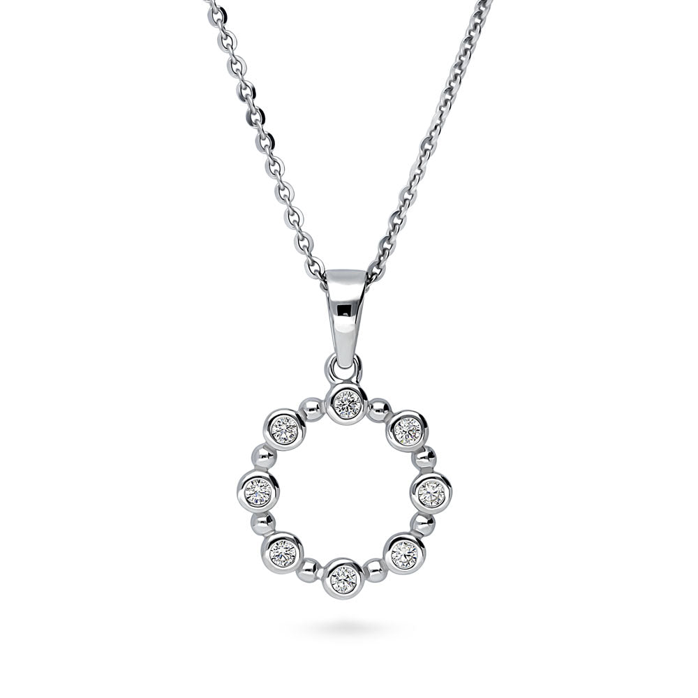 Bubble Open Circle CZ Pendant Necklace in Sterling Silver