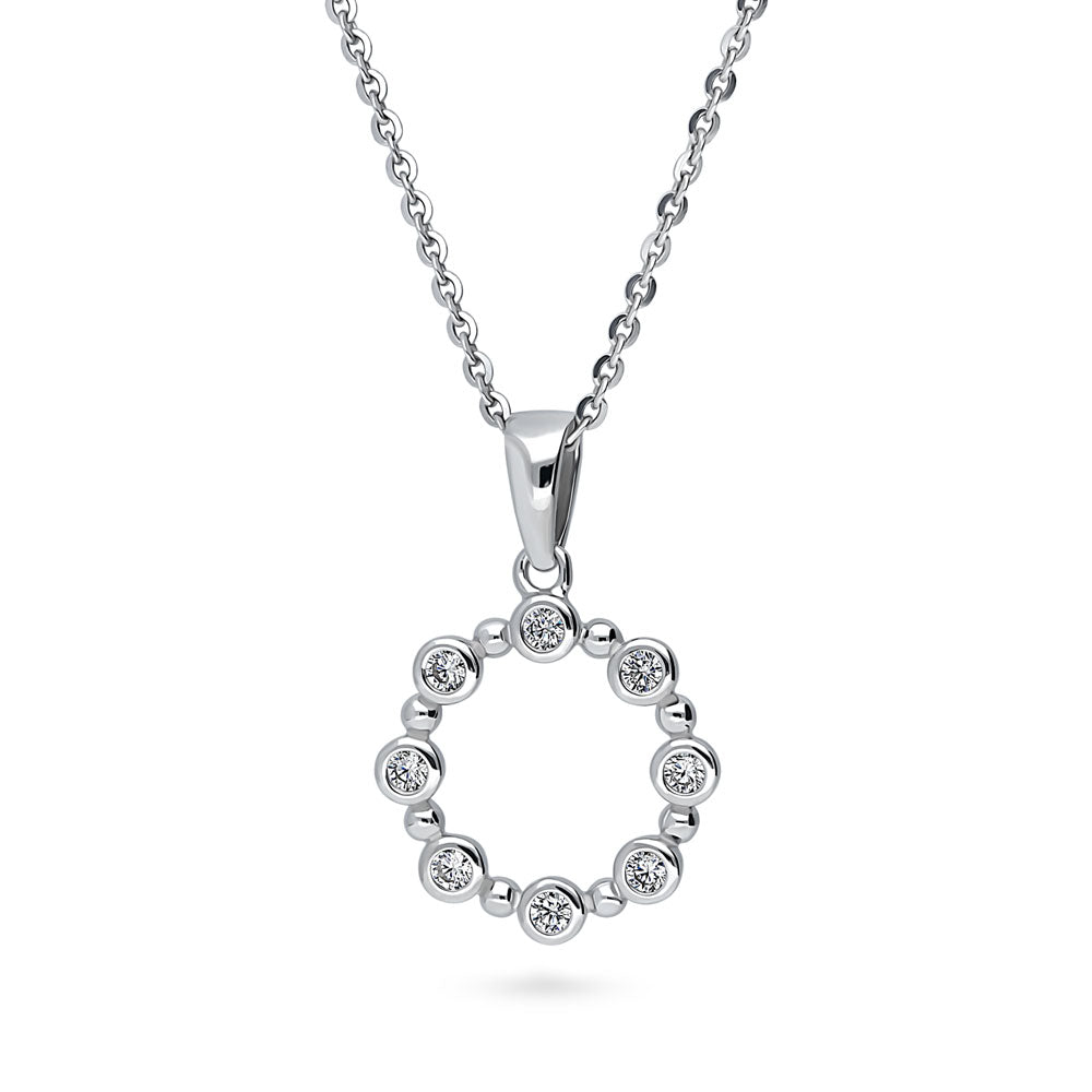 Front view of Bubble Open Circle CZ Pendant Necklace in Sterling Silver