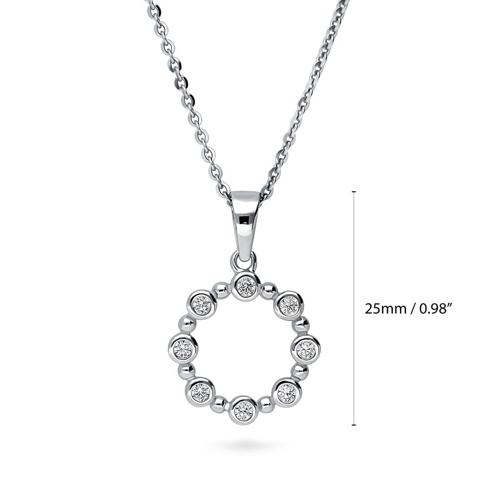 Angle view of Bubble Open Circle CZ Pendant Necklace in Sterling Silver