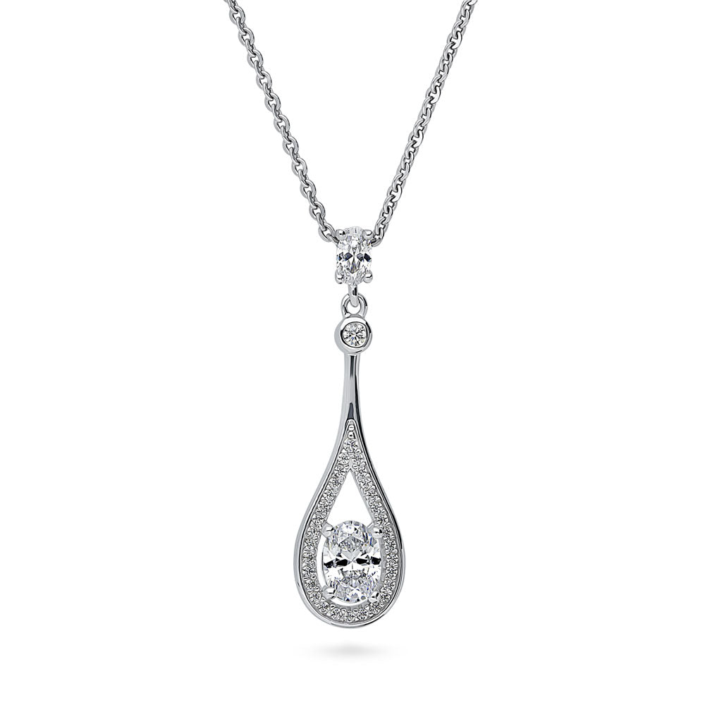 Teardrop CZ Pendant Necklace in Sterling Silver